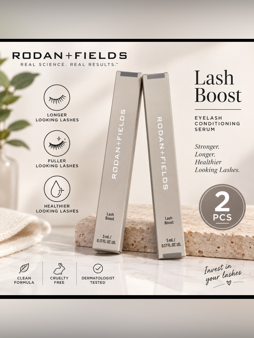 Rodan + Fields Lash Boost Eyelash Conditioner Serum – Beige Taupe 2 Pcs